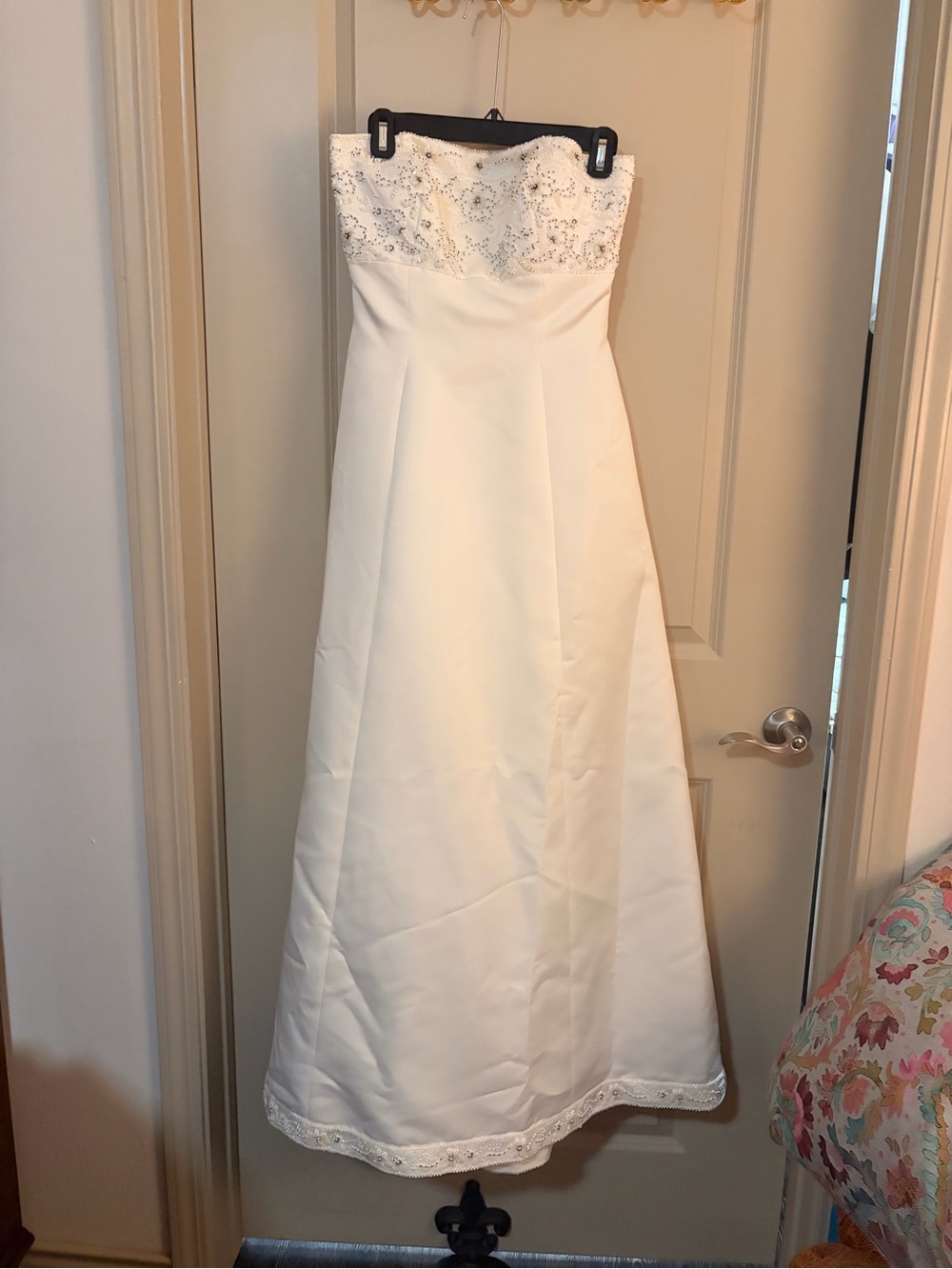 Strapless Mon Cheri Ivory Lace Trim A-Line Dress - like new